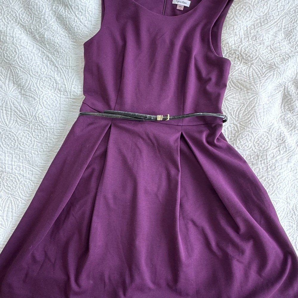 Calvin Klein Purple Pleated A-Line Mini Dress